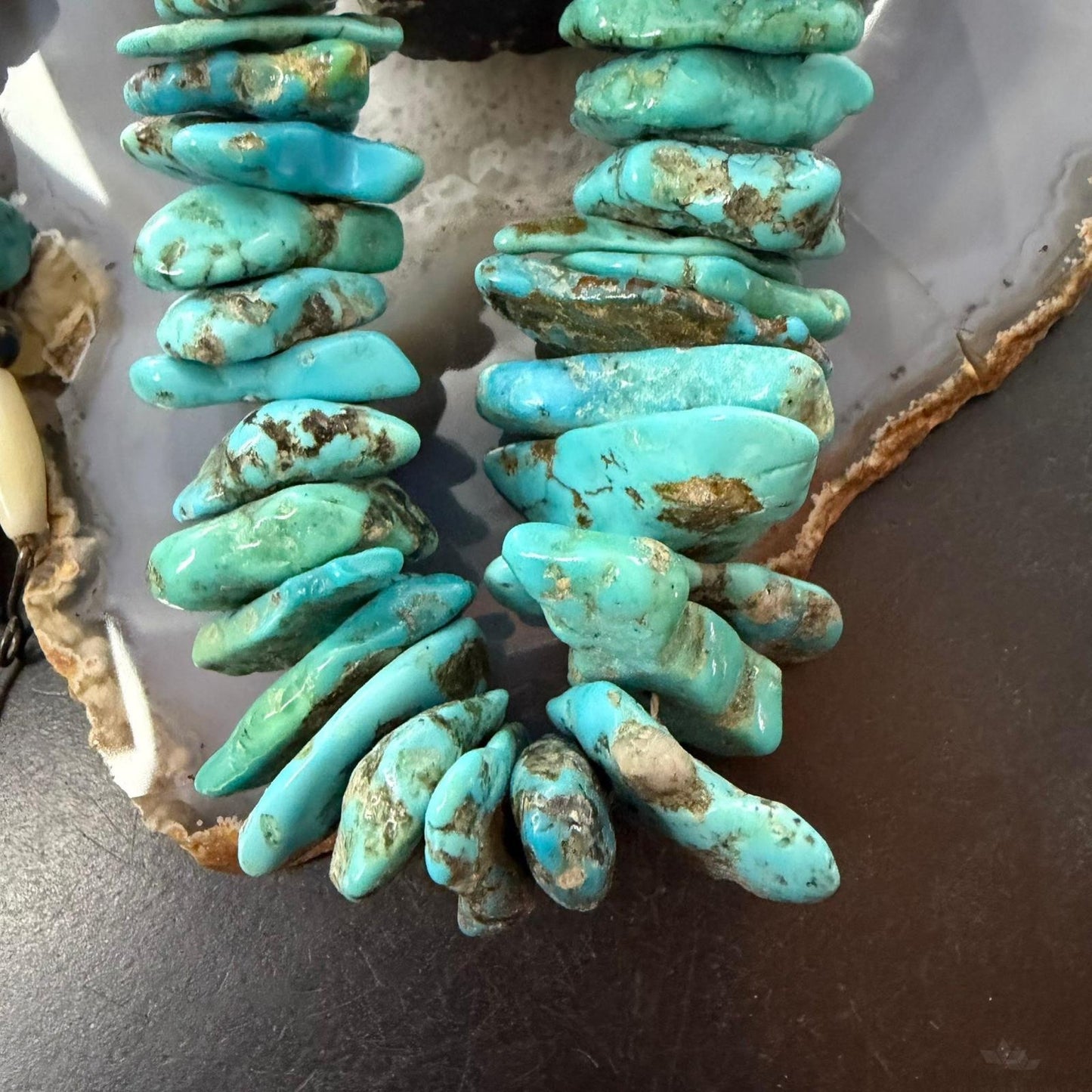 Vintage Native American Large & Heavy Rough Turquoise Beads w/MOP Necklace For Women