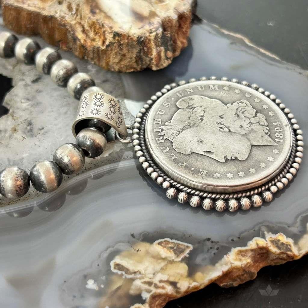 Genuine 90% Silver 1894 US Morgan Dollar Decorated Unisex Pendant