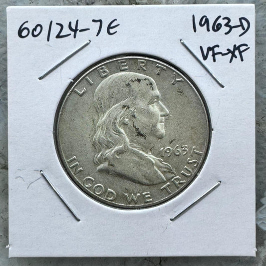 1963-D US Franklin Half Dollar .900 Silver VF-XF #60124-7E