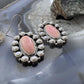 Native American Sterling Silver Oval Pink Conch w/Gray Pearls Dangle Earrings For Women