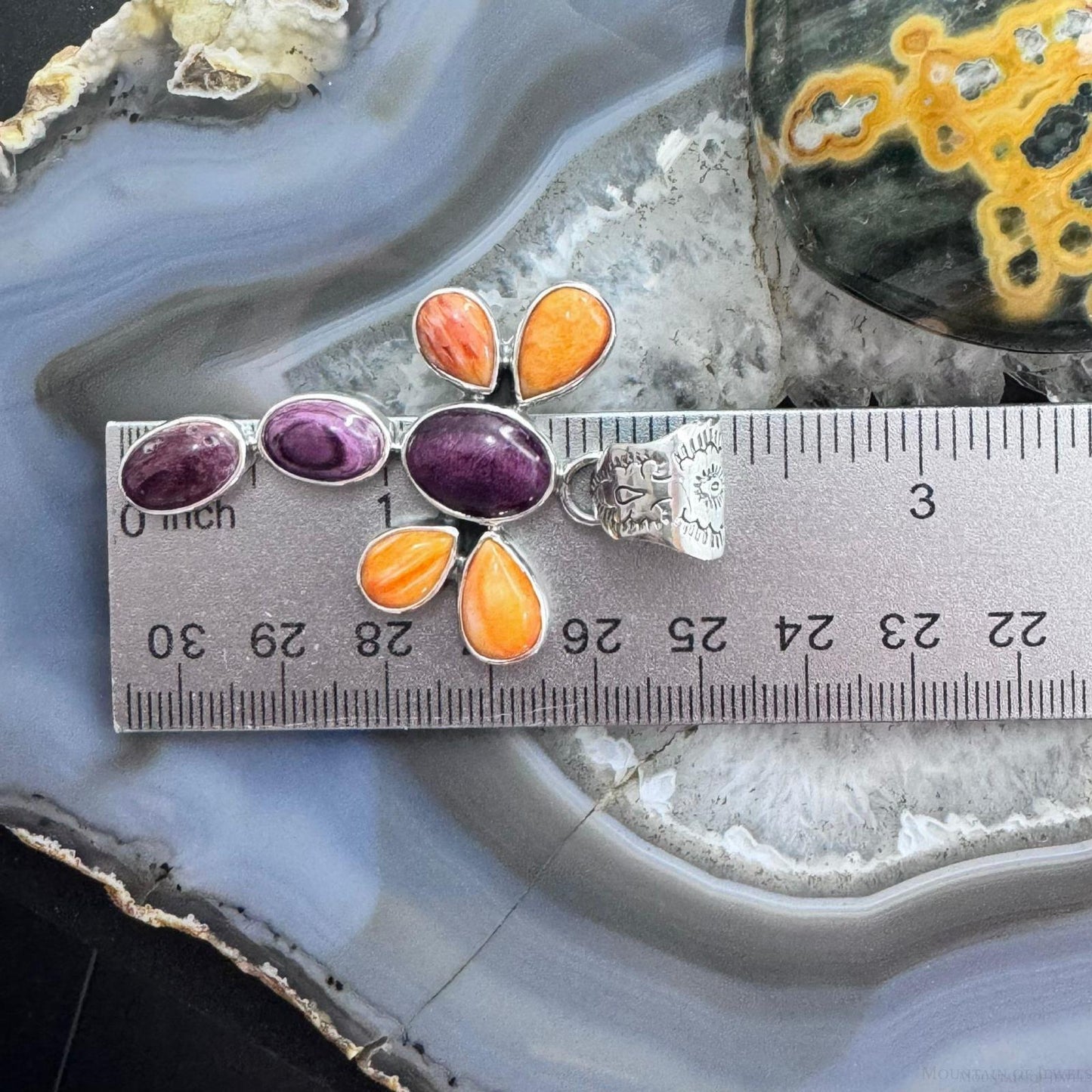 Native American Sterling Silver Purple & Orange Spiny Oyster Dragonfly Pendant For Women