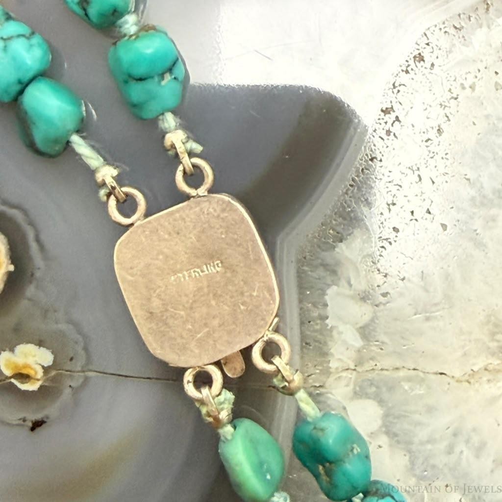 Vintage Silver Native American Graduated Rough Turquoise 18" Necklace For Women
