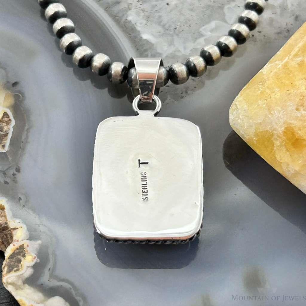 Native American Sterling  Silver Rectangle Pink Conch Decorated Pendant For Women #2