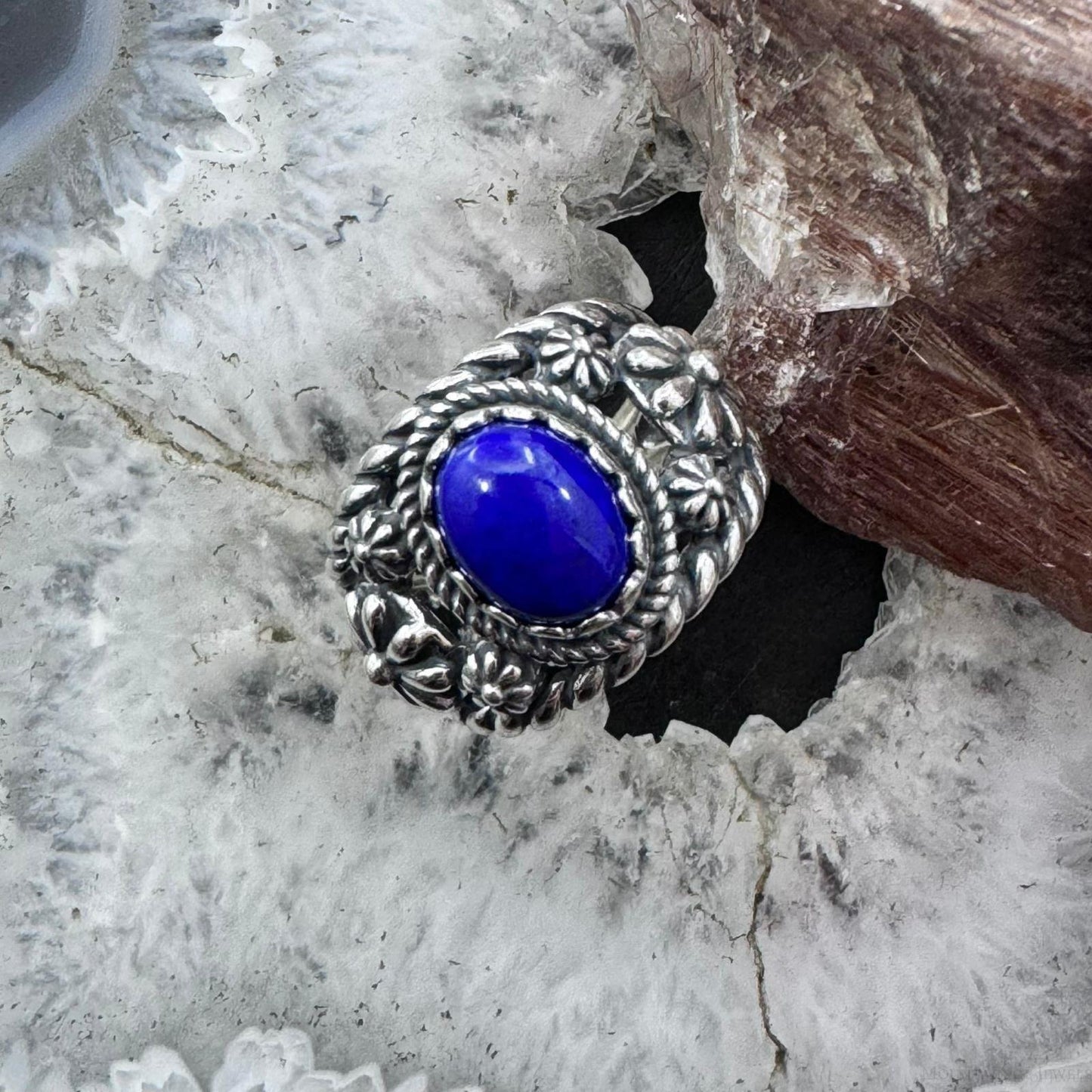 Carolyn Pollack Sterling Silver Oval Lapis Floral Split Shank Ring For Women