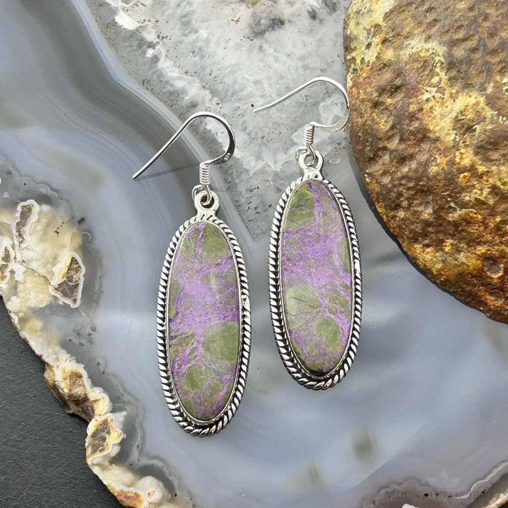 Sterling Silver Southwestern Style Oval Stichtite Dangle Earrings For Women