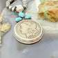 Genuine 1891 90% Silver Morgan Dollar Coin Teardrop Turquoise Decorated Pendant