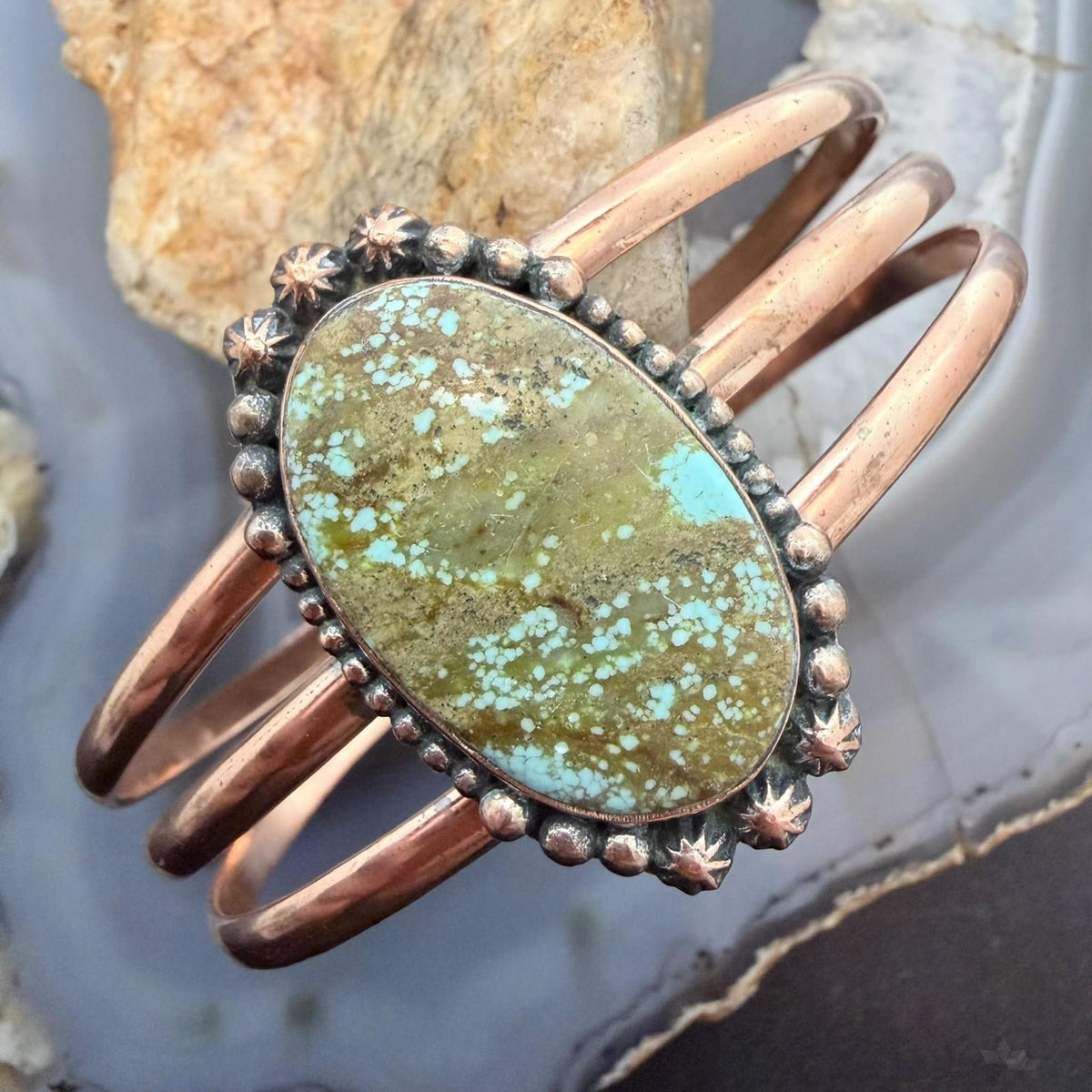 Copper Southwestern Style Turquoise #8 Decorated Cluster Bracelet For Women