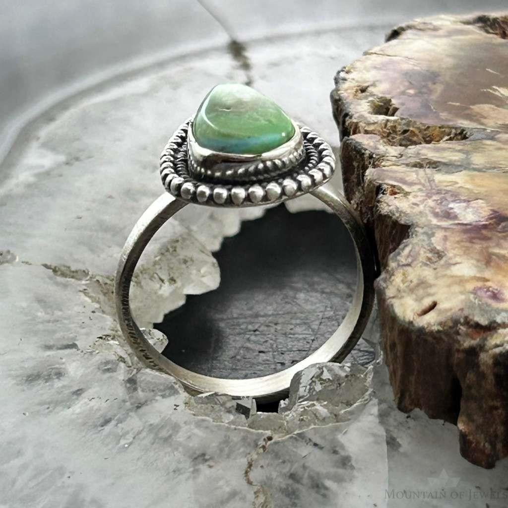 Sterling Silver Southwestern Style Teardrop Sonora Gold Turquoise Adjustable Ring For Women #9