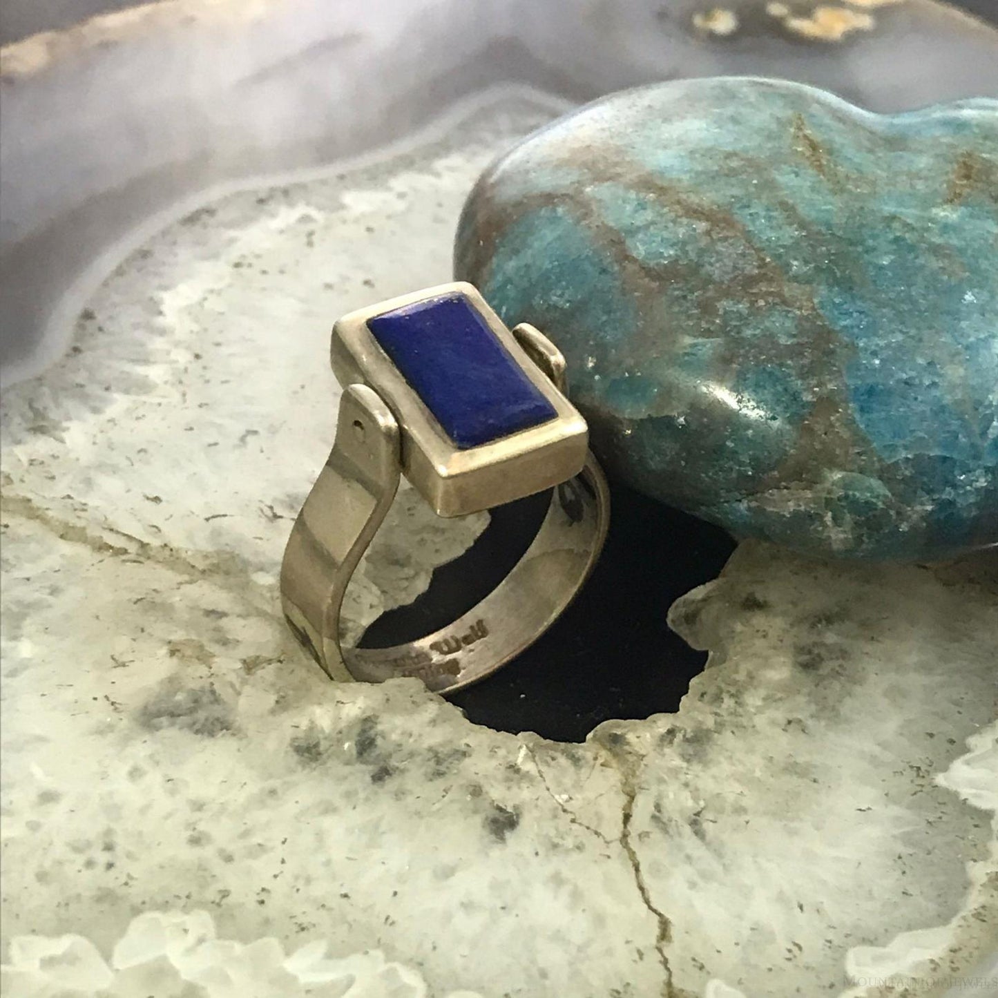 Christin Wolf Vintage Sterling Silver Turquoise & Lapis Reversible Ring 9.75 For Women