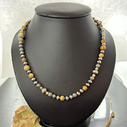 Carolyn Pollack Sterling Silver Decorated Beaded & Picture Jasper Necklace For Women