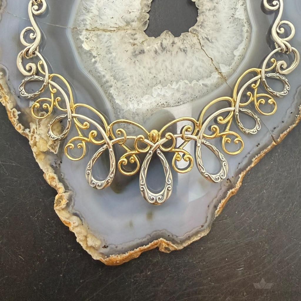 Carolyn Pollack Sterling Silver & Brass Swirl Decorated 15" Necklace For Women