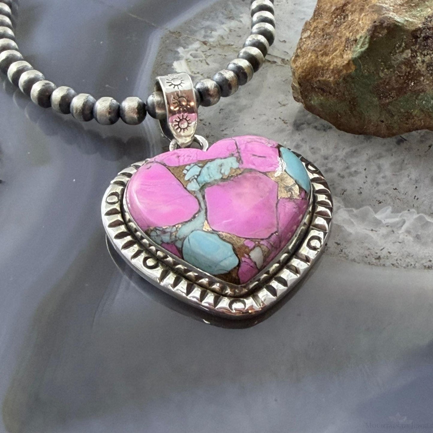 Sterling Silver Southwestern Style Cotton Candy Heart Pendant For Women #3