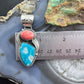 Native American Sterling Silver Oval Orange Spiny Oyster W/Triangular Turquoise Pendant For Women
