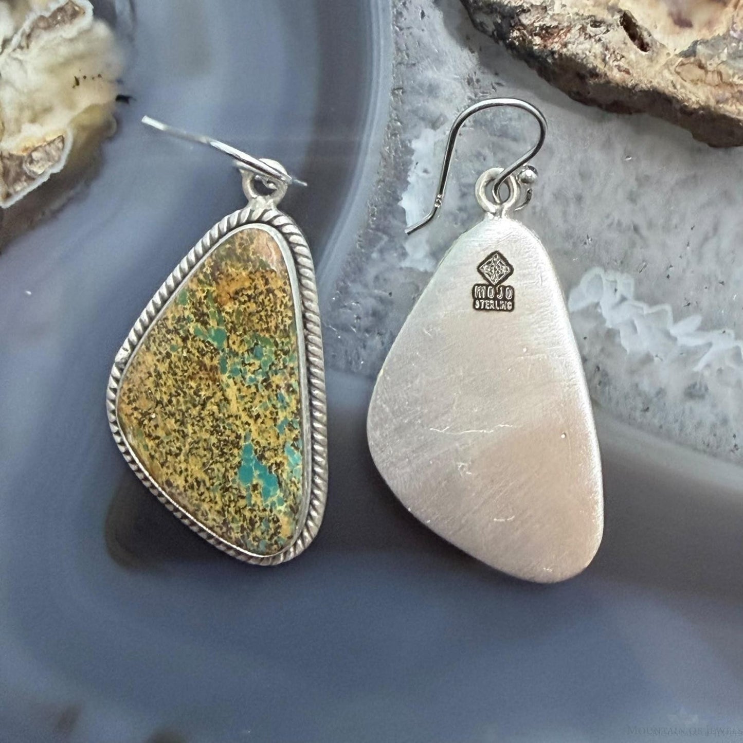 Sterling Silver Southwestern Style Triangle Royston Turquoise Dangle Earrings For Women