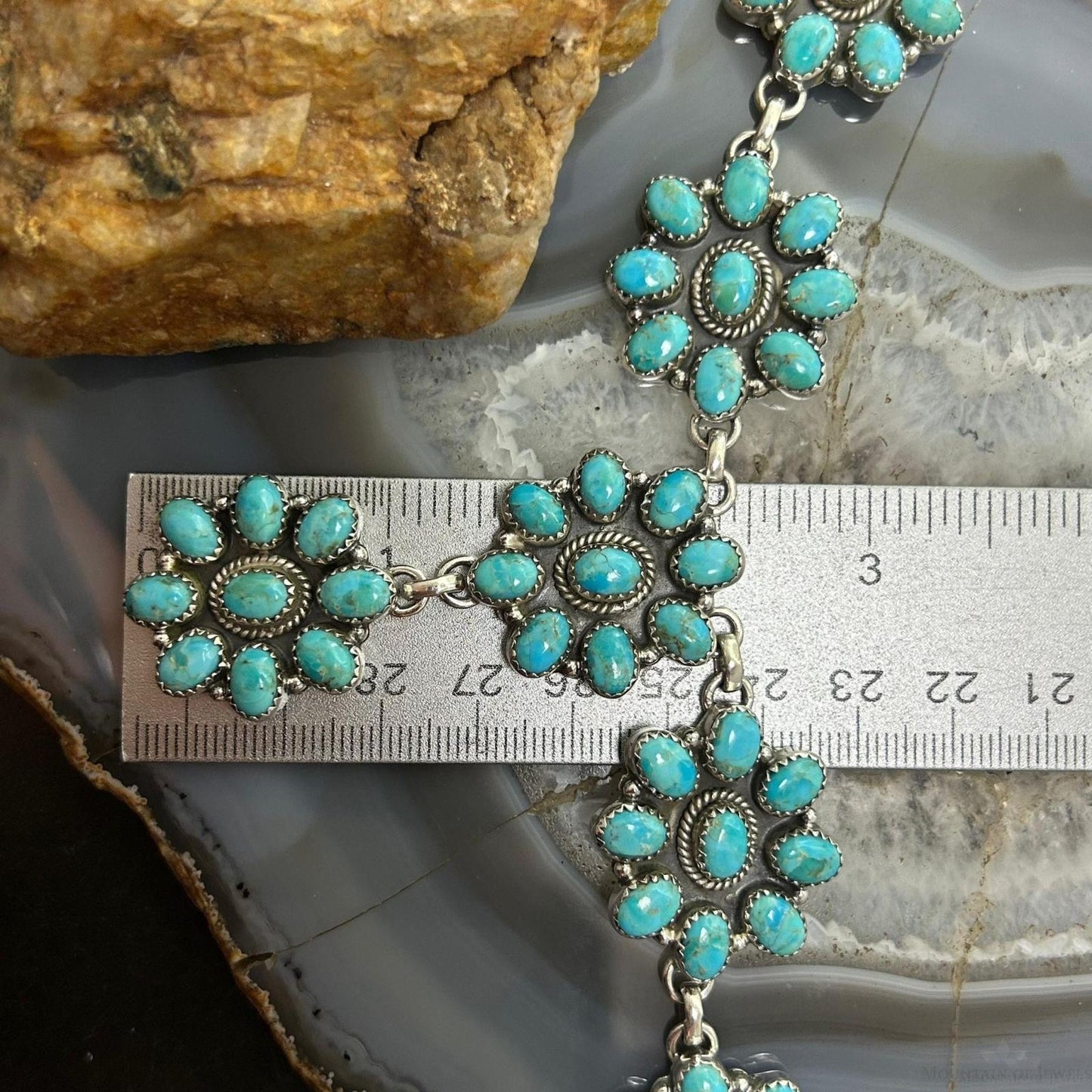 Sterling Silver Southwestern Style Turquoise 6 Cluster 19" Necklace For Women