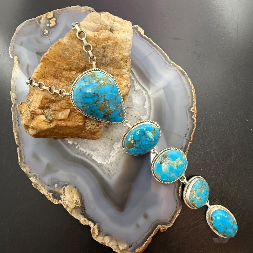 Sterling Silver Southwestern Style Kingman Turquoise Lariat Necklace For Women