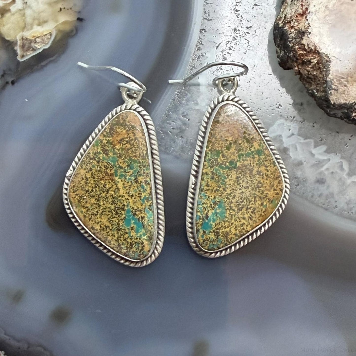 Sterling Silver Southwestern Style Triangle Royston Turquoise Dangle Earrings For Women