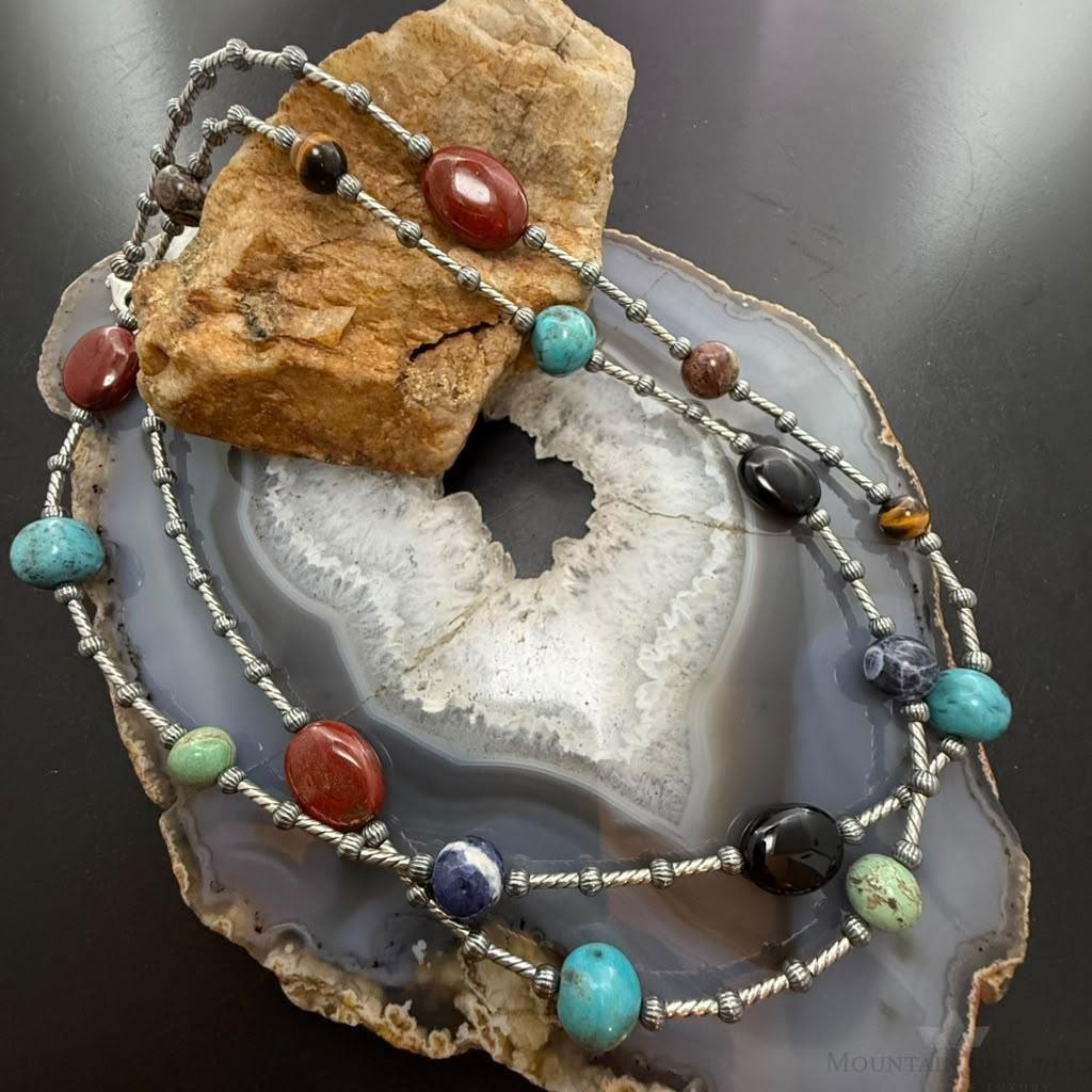 Carolyn Pollack Sterling Silver Multistone Beads 36" Necklace For Women