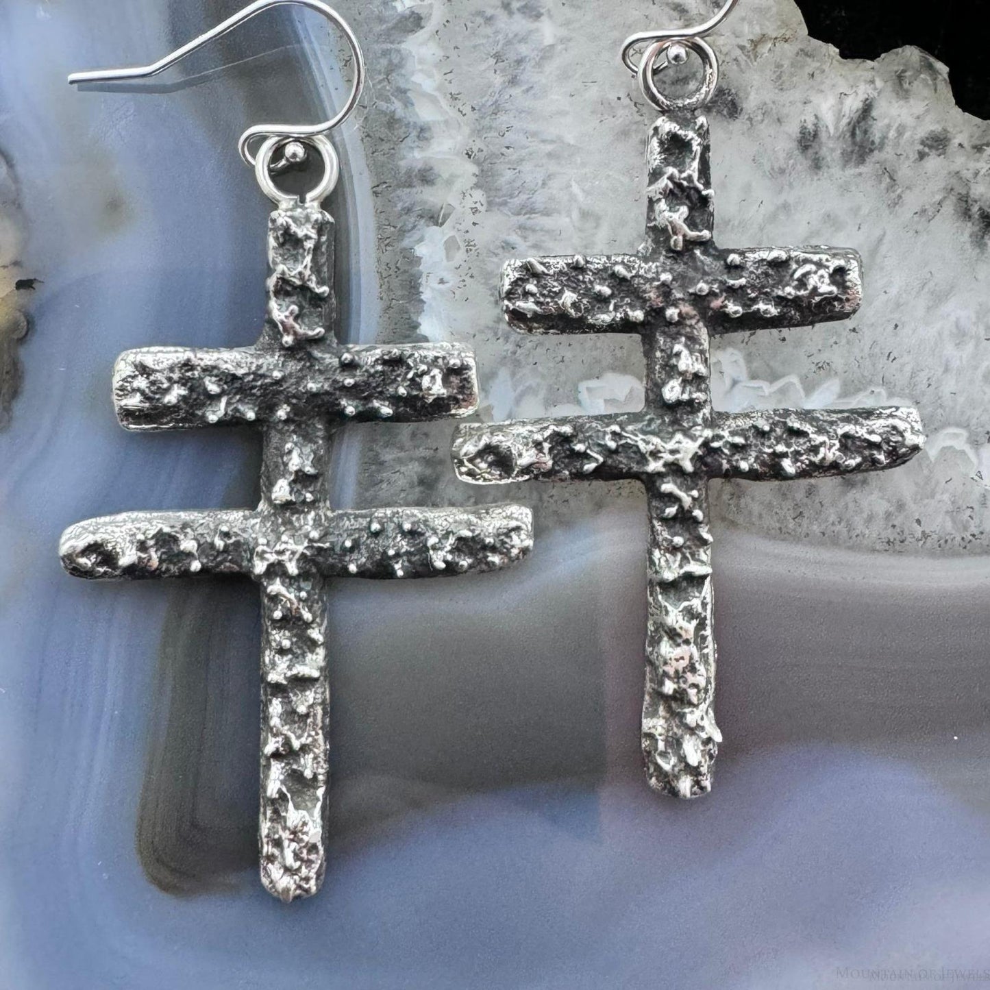 Cheyenne Custer Sterling Silver Tufa Cast Native Cross Dangle Earrings For Women