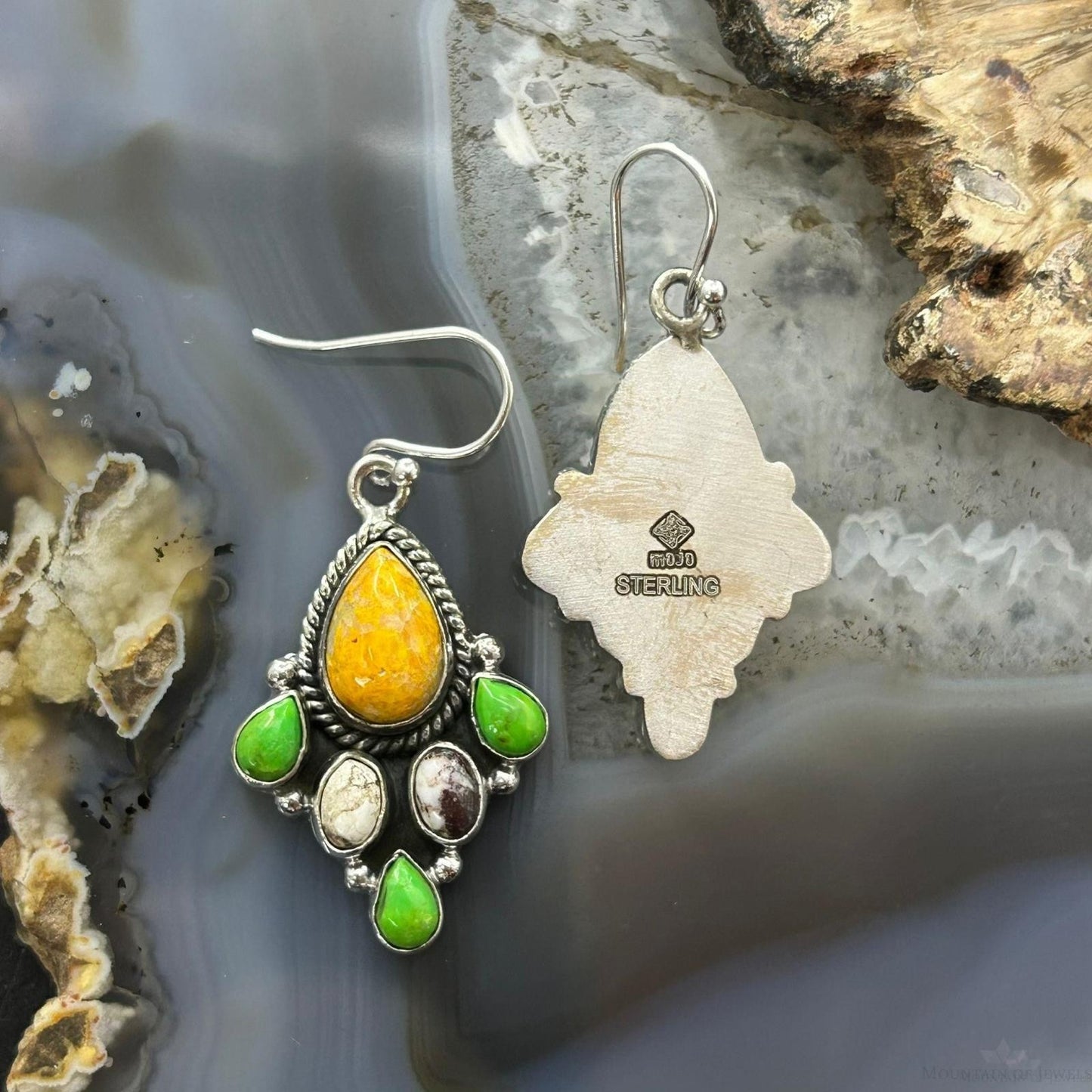 Sterling Silver Southwestern Style Multistone Dangle Earrings For Women #5