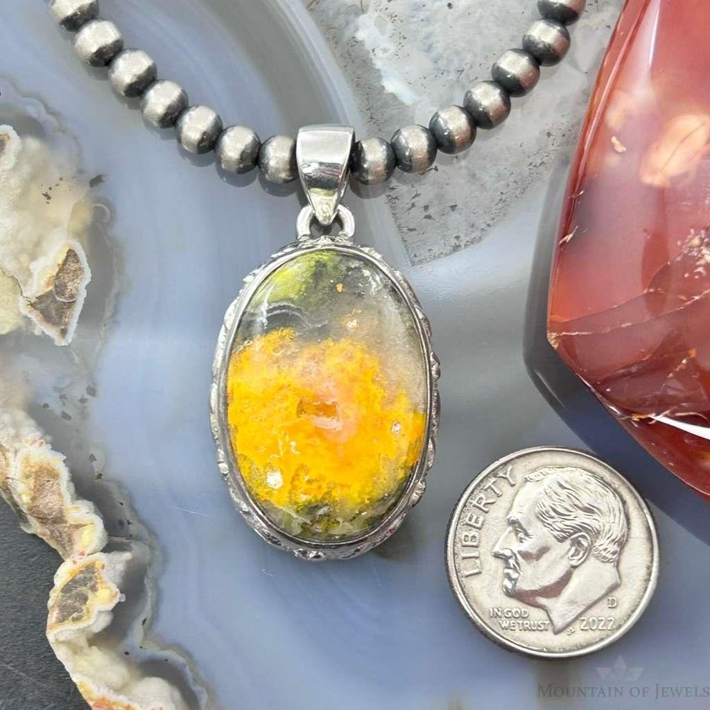 Sterling Silver Southwestern Style Oval Yellow Jasper Pendant For Women #5
