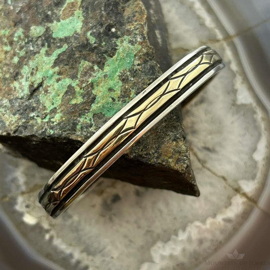 Bruce Morgan Native American Sterling Silver & 14K Gold Stamped Bracelet For Women