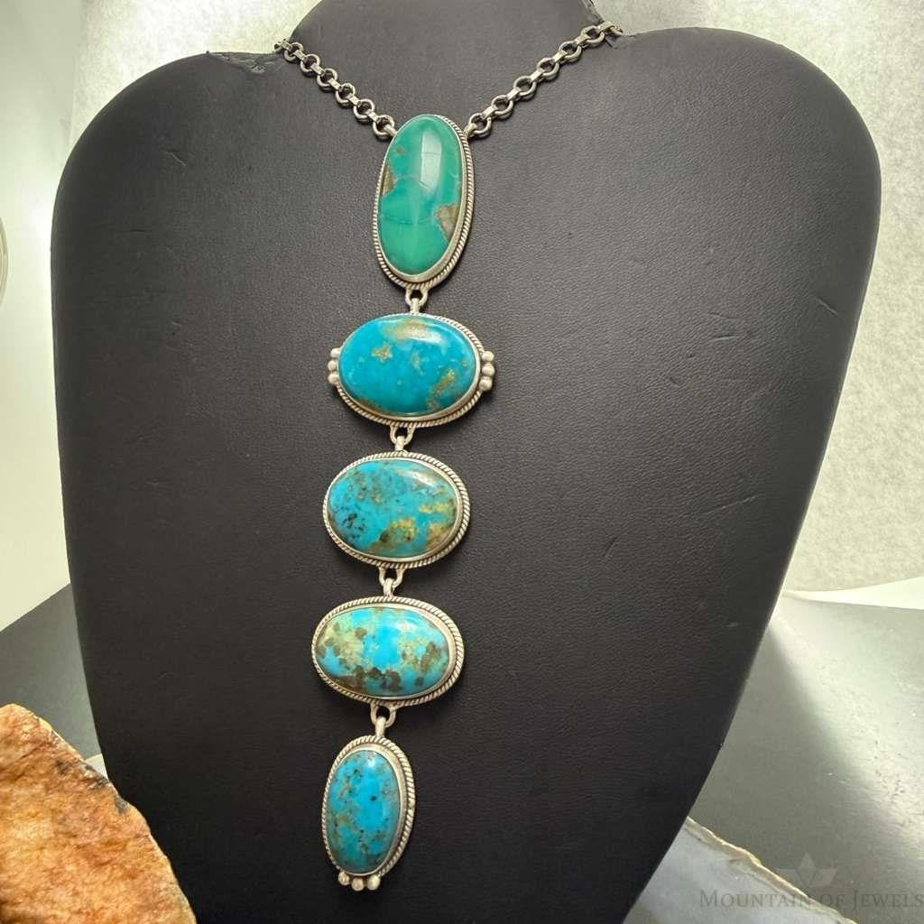 Sterling Silver Southwestern Style Kingman Turquoise 32" Necklace For Women