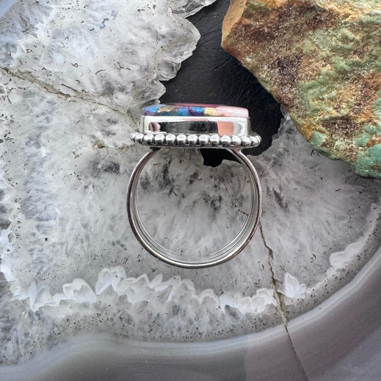 Sterling Silver Southwestern Style Rectangle Mohave Dahlia Ring Size 9.75 For Women