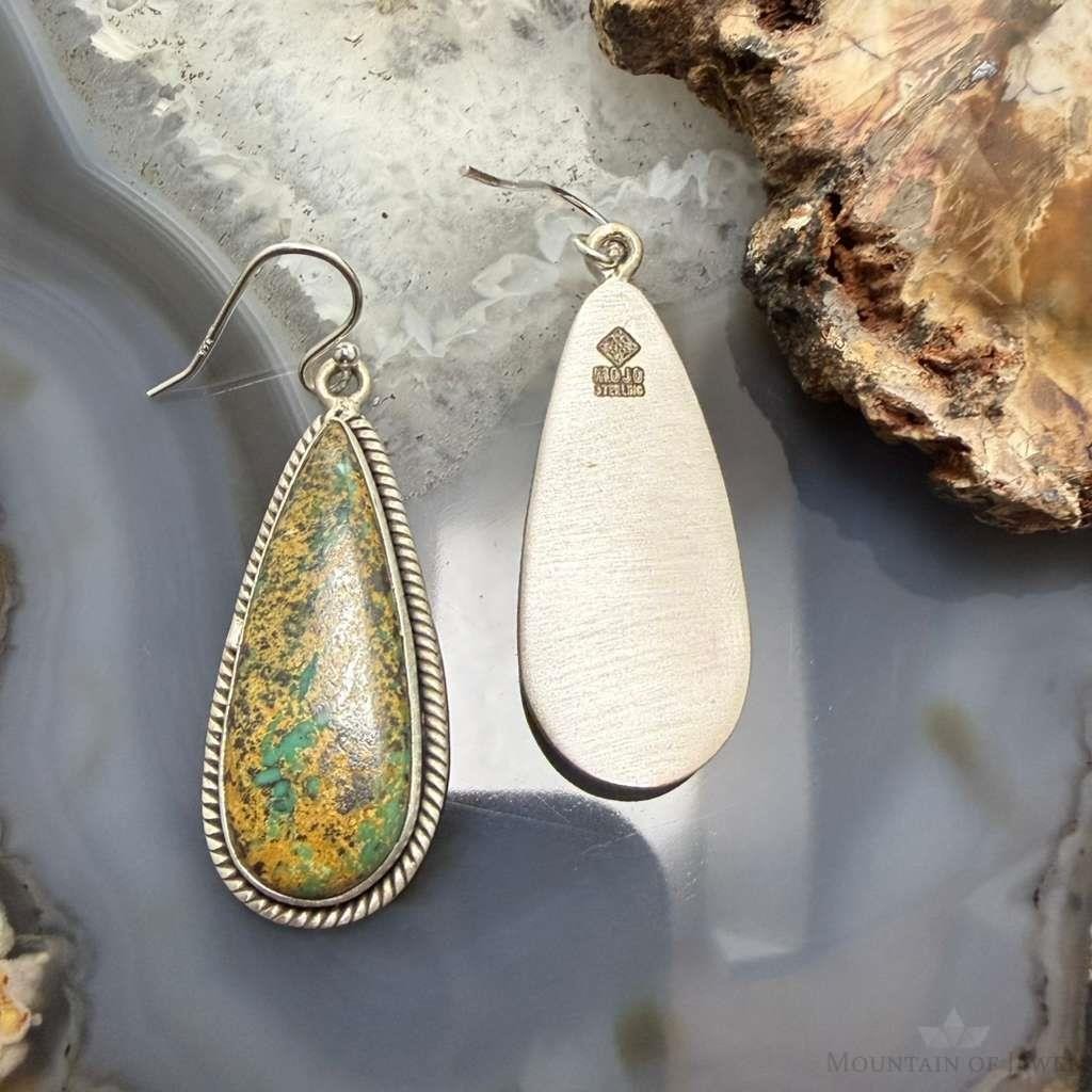 Sterling Silver Southwestern Style Teardrop Turquoise Dangle Earrings For Women