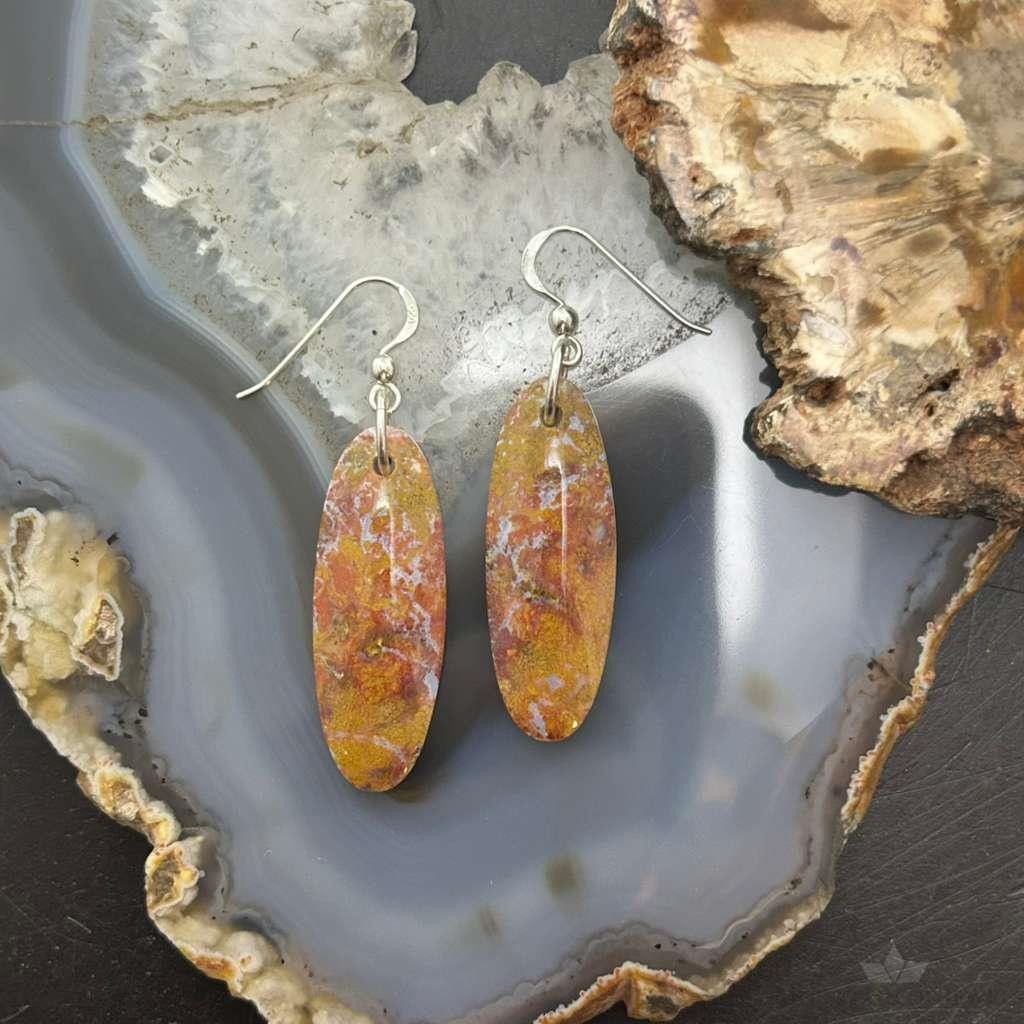 Sterling Silver Oval Plum Moss Agate Slab Dangle Earrings For Women #517