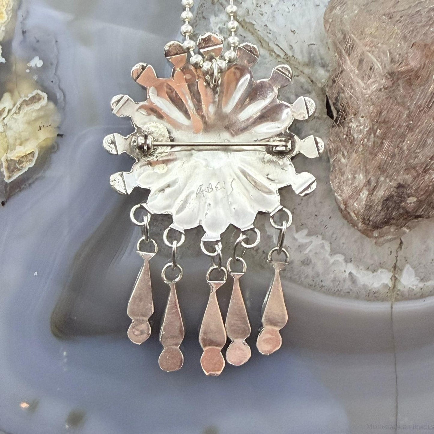 Abel Soseeah Zuni Native American Sterling Silver Inlay Sunface Pendant/Brooch For Women