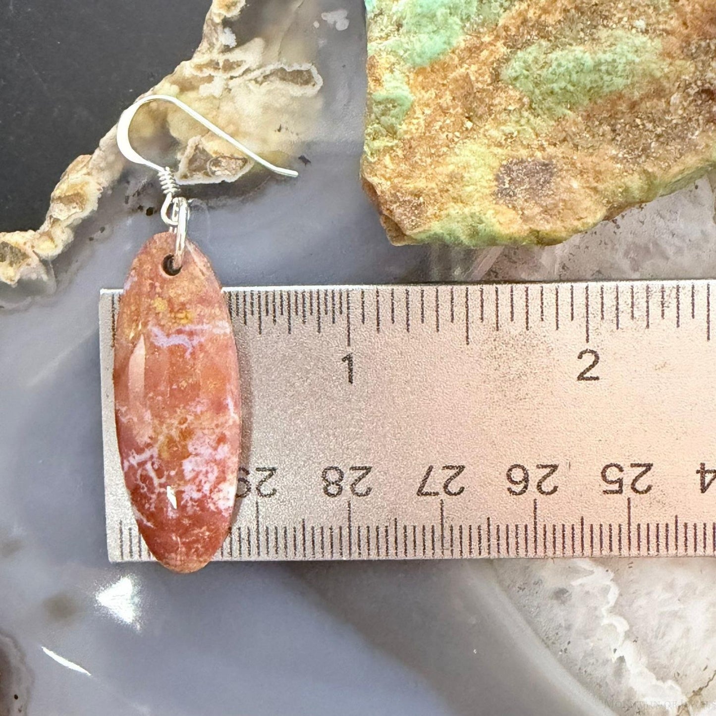 Sterling Silver Teardrop Plum Moss Agate Slab Dangle Earrings For Women #508