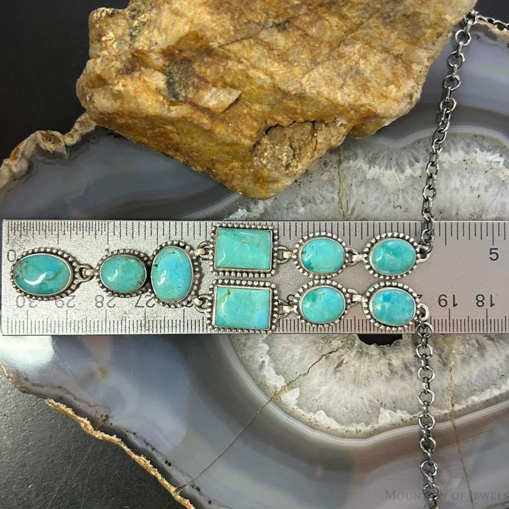 Sterling Silver Southwestern Style Mohave Turquoise Lariat 18" Necklace For Women