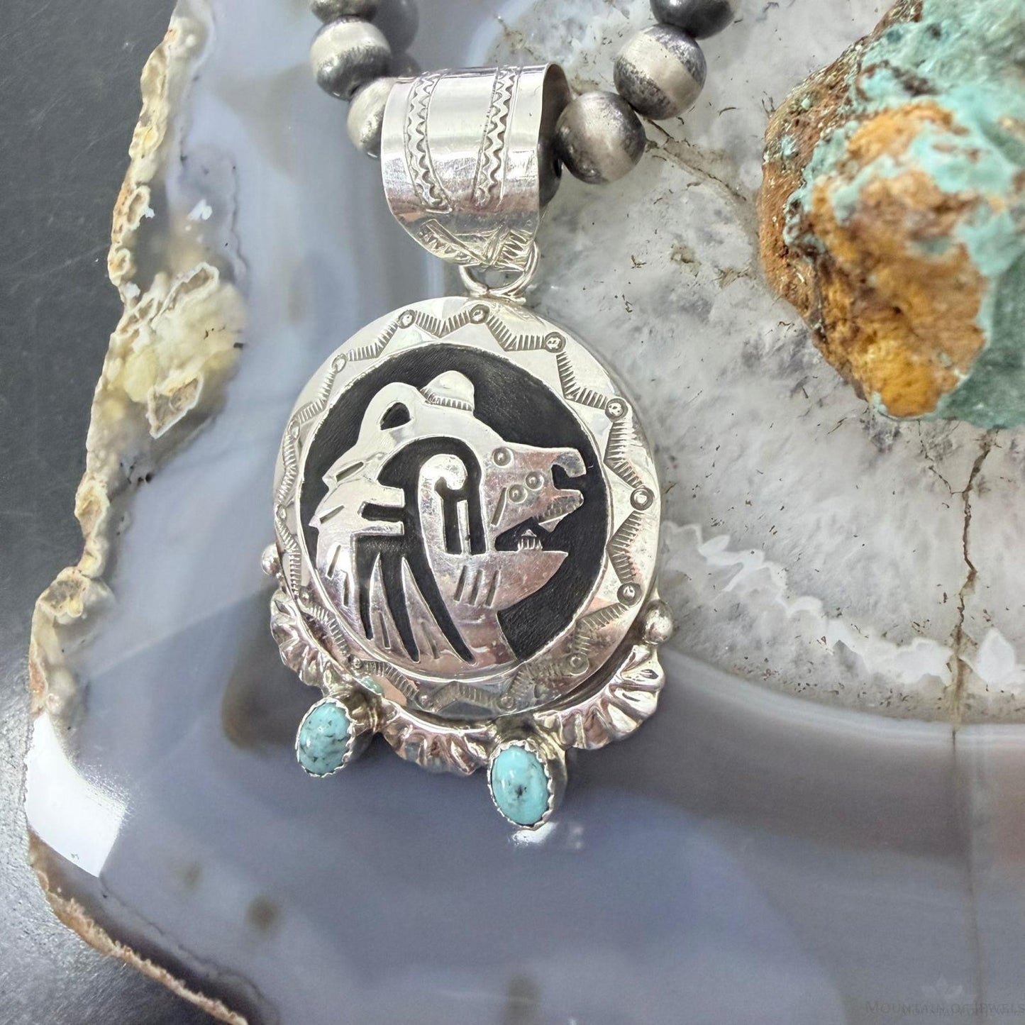 Alonzo Mariano Native American Sterling Silver Overlay Fetish Bear w/Turquoise Unisex Pendant