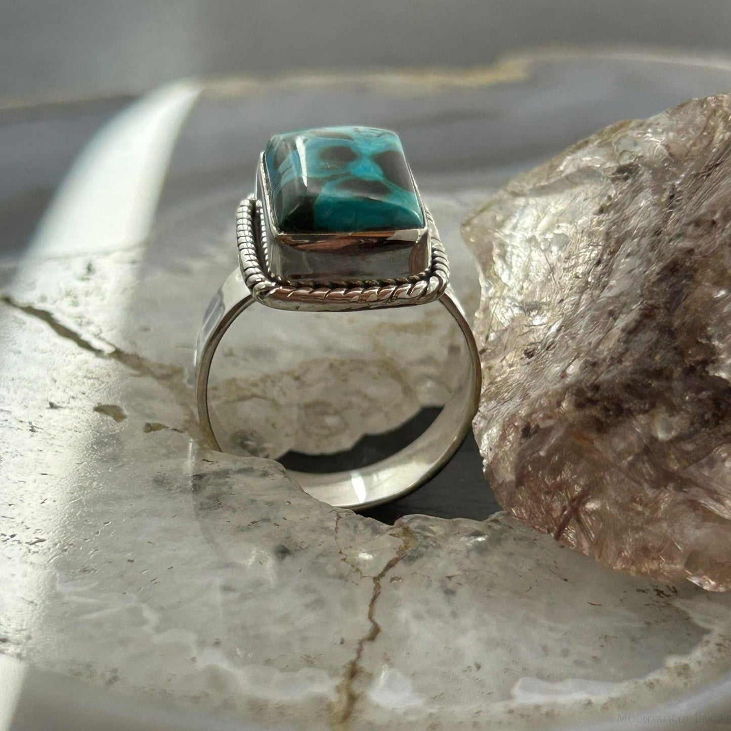 Sterling Silver Southwestern Style Malachite Chrysocolla Bar Ring Size 10 For Women