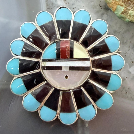 Verden Niiha Zuni Sterling Multistone Inlay Sunface Pendant/Brooch For Women