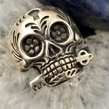 Sterling Silver Skull with Key Ring Size 10, 11 Men/Women 21 gr For Biker