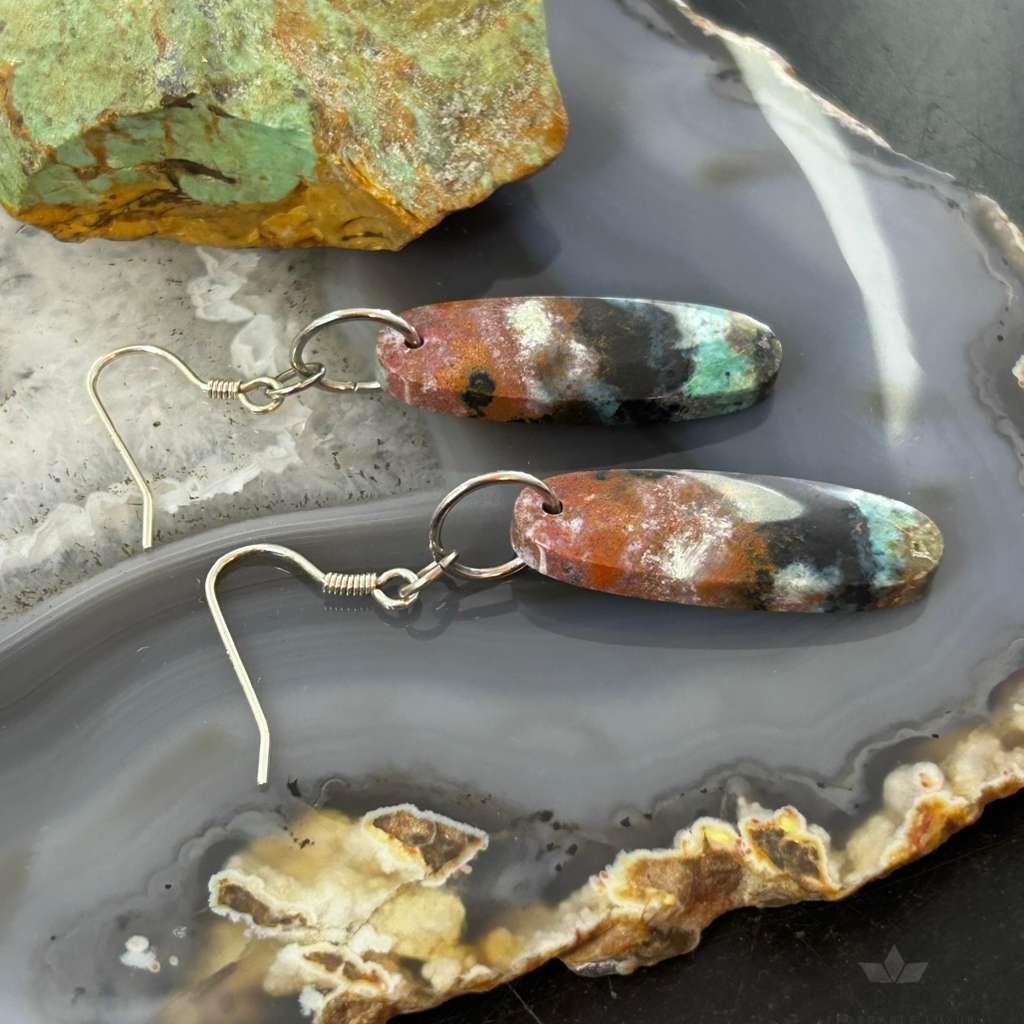Sterling Silver Oval Chrysocolla Slab Dangle Earrings For Women #330