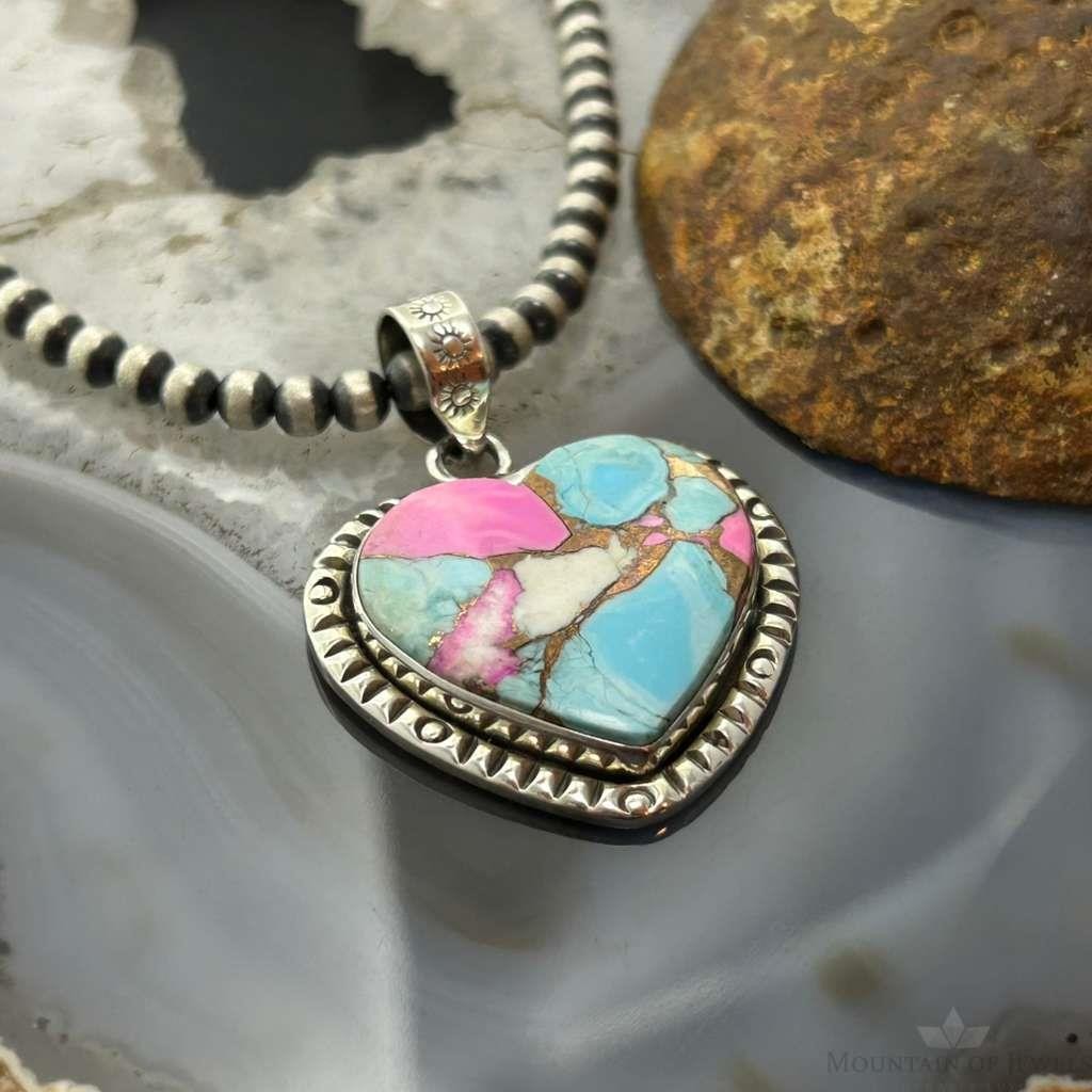 Sterling Silver Southwestern Style Cotton Candy Heart Pendant For Women #5