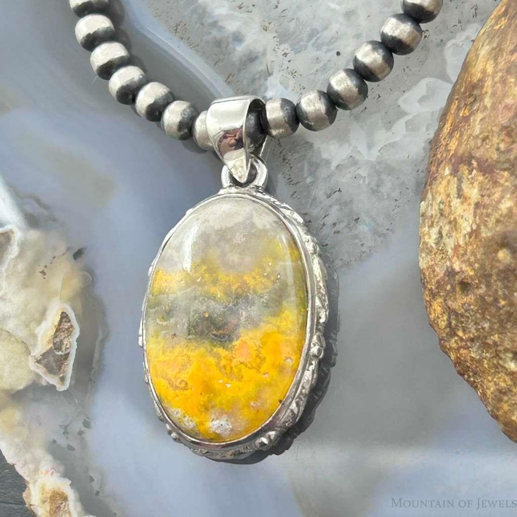 Sterling Silver Southwestern Style Oval Yellow Jasper Pendant For Women #1