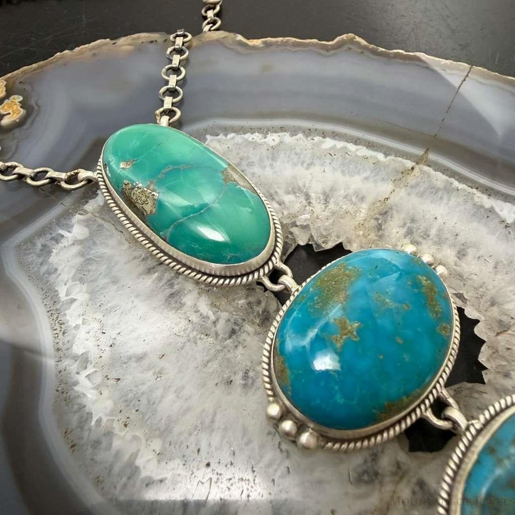 Sterling Silver Southwestern Style Kingman Turquoise 32" Necklace For Women