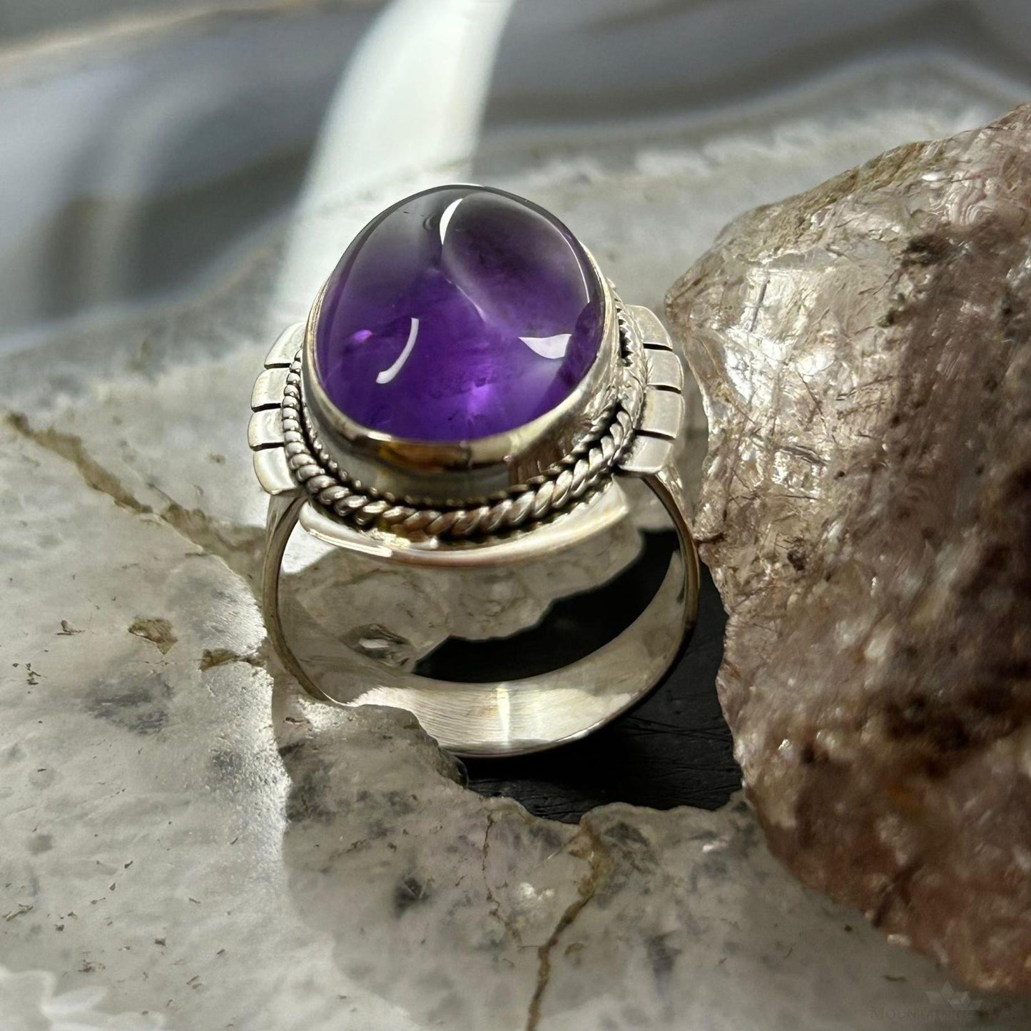 Sterling Silver Southwestern Style Oval Star Amethyst Ring Size 10 For Women