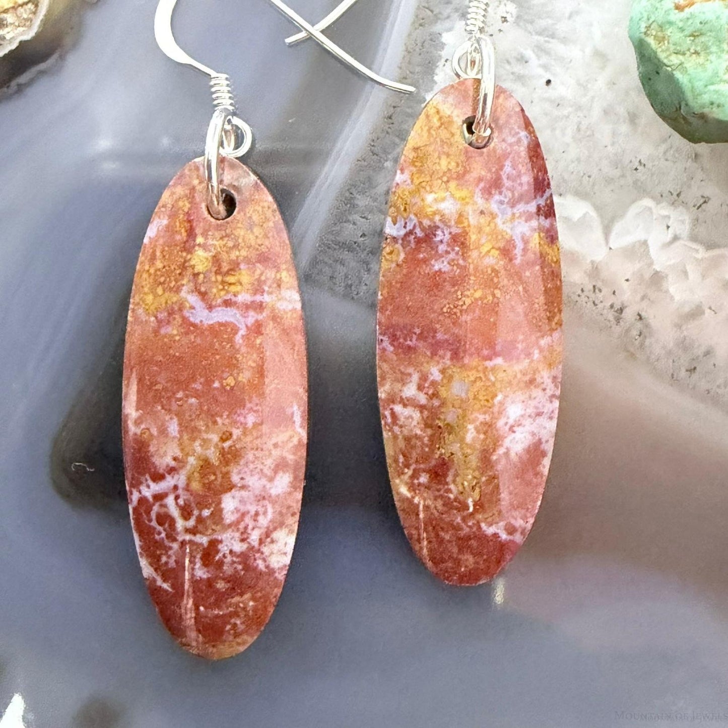 Sterling Silver Teardrop Plum Moss Agate Slab Dangle Earrings For Women #508