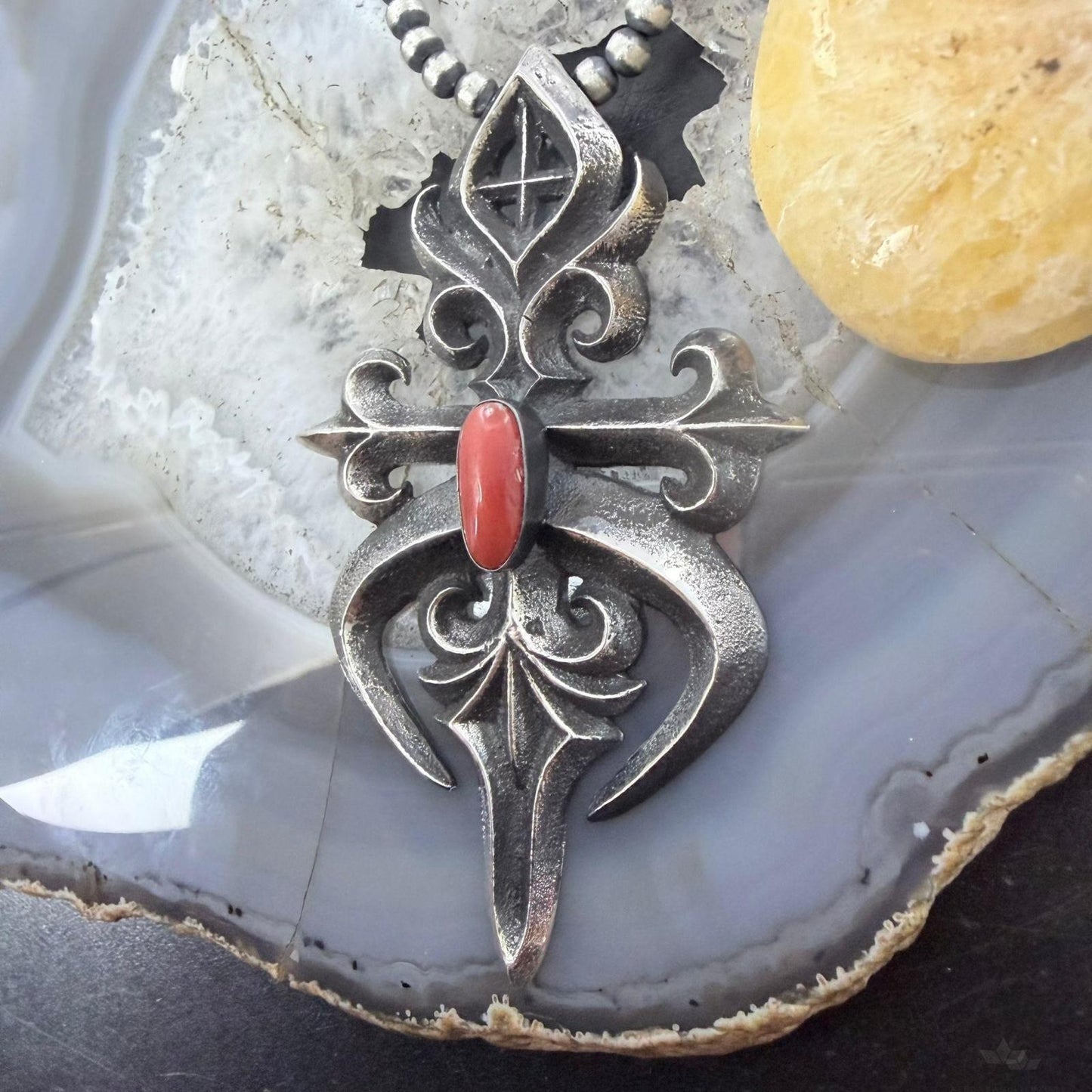 Floyd Parkhurst Native American Sterling Silver Coral Tufa Cast Unisex Pendant