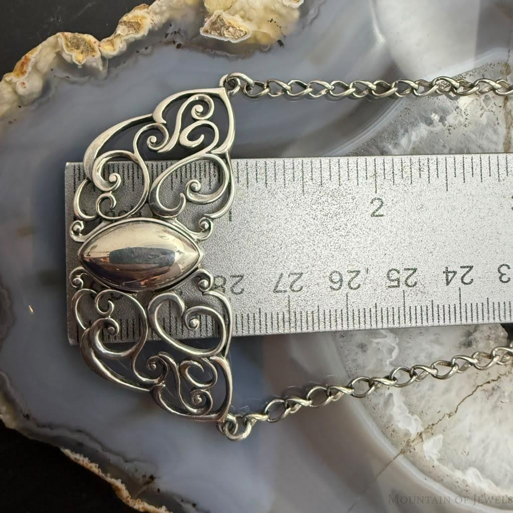 Carolyn Pollack Sterling Silver Swirl Magnetic Pendant Clasp 19" Necklace For Women.