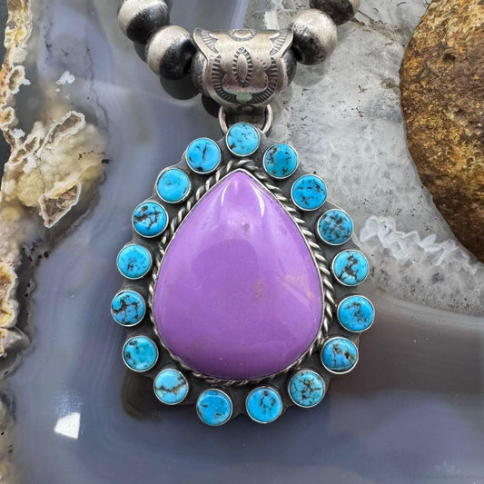 Native American Sterling Silver Purple Phosphosiderite & Turquoise Pendant For Women