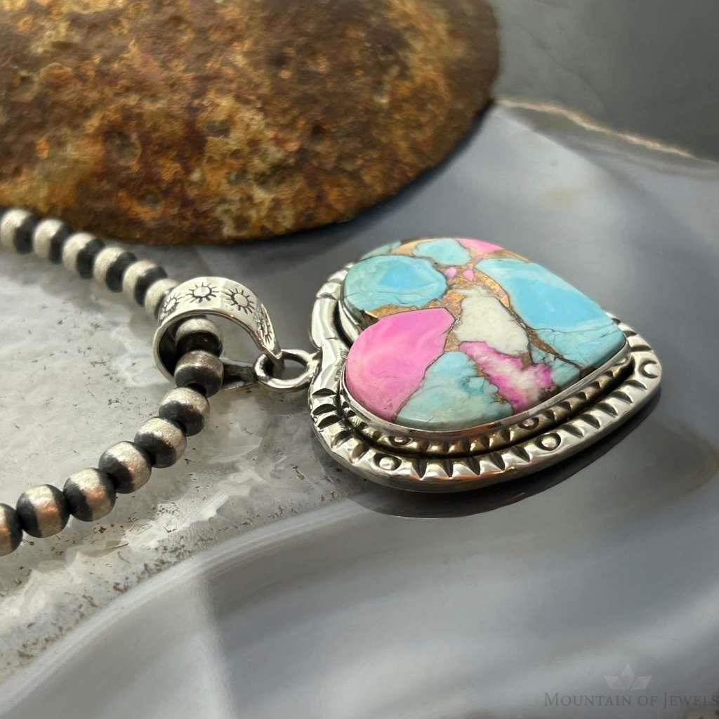 Sterling Silver Southwestern Style Cotton Candy Heart Pendant For Women #5