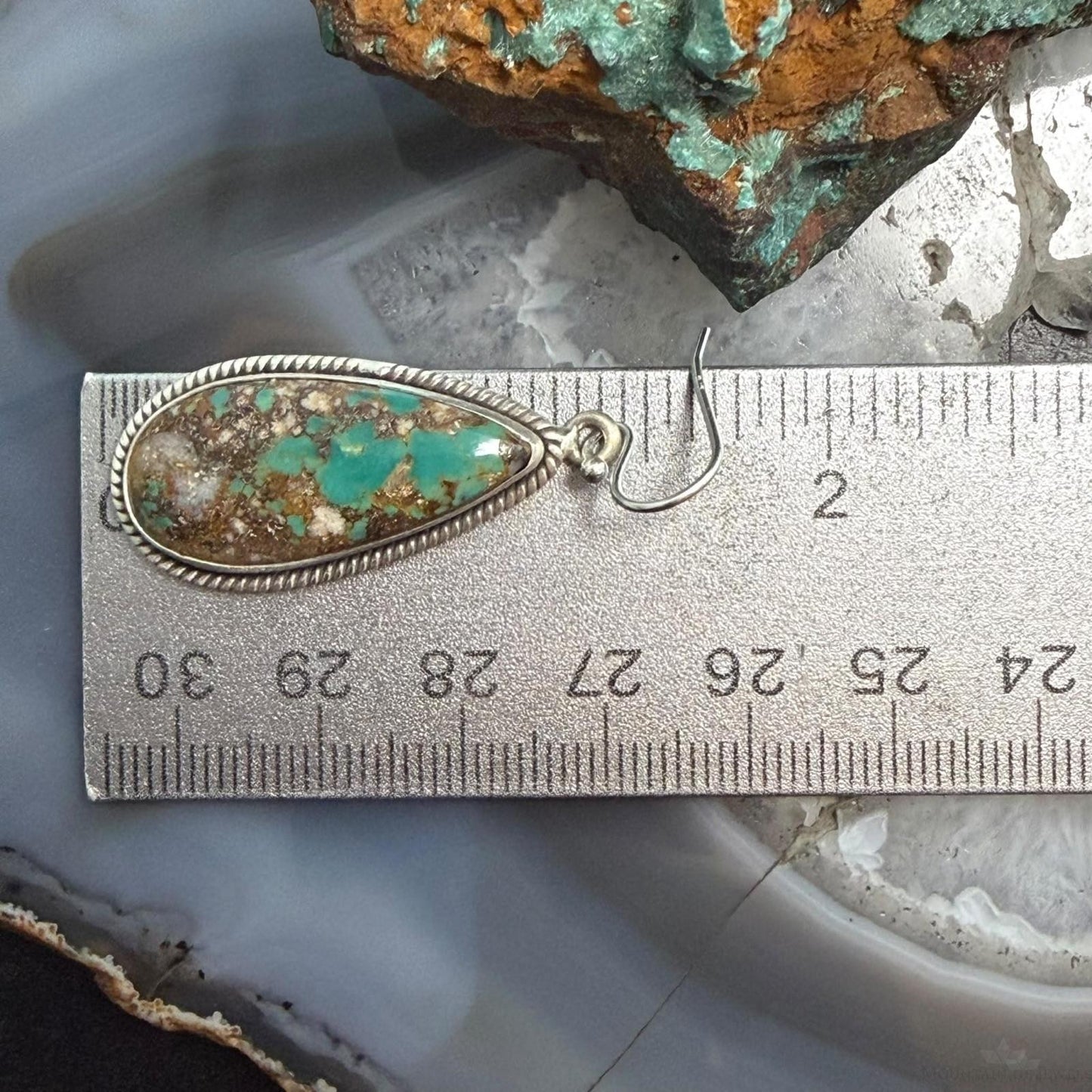 Sterling Silver Southwestern Style Teardrop Royston Turquoise Dangle Earrings For Women