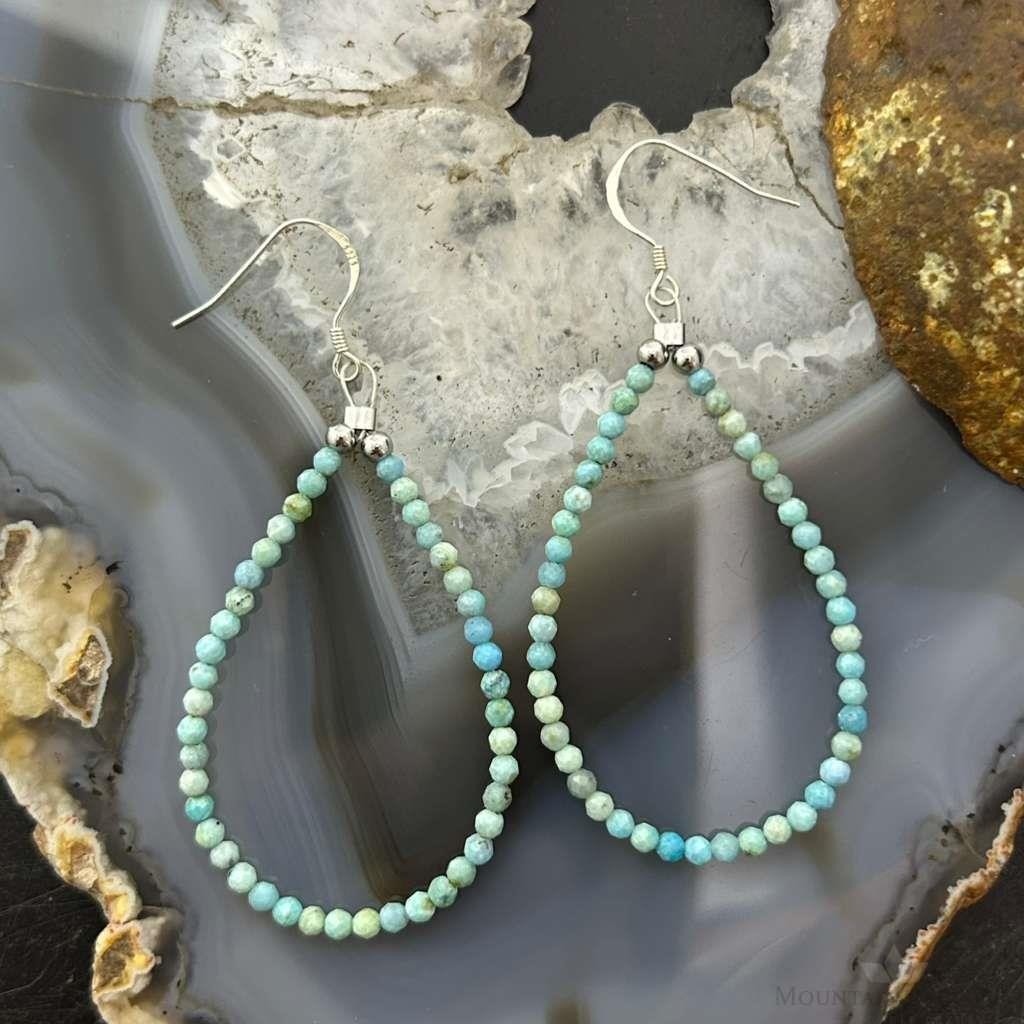 Sterling Silver Faceted Turquoise Hoop Dangle Earrings For Women
