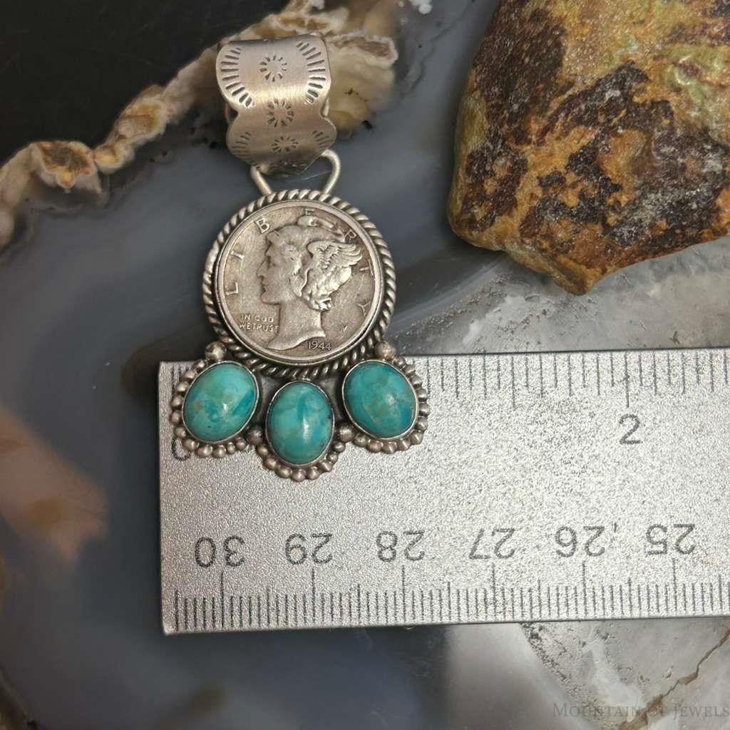 Genuine 1944 90% Silver Mercury Dime Coin Mohave Turquoise Unisex Pendant